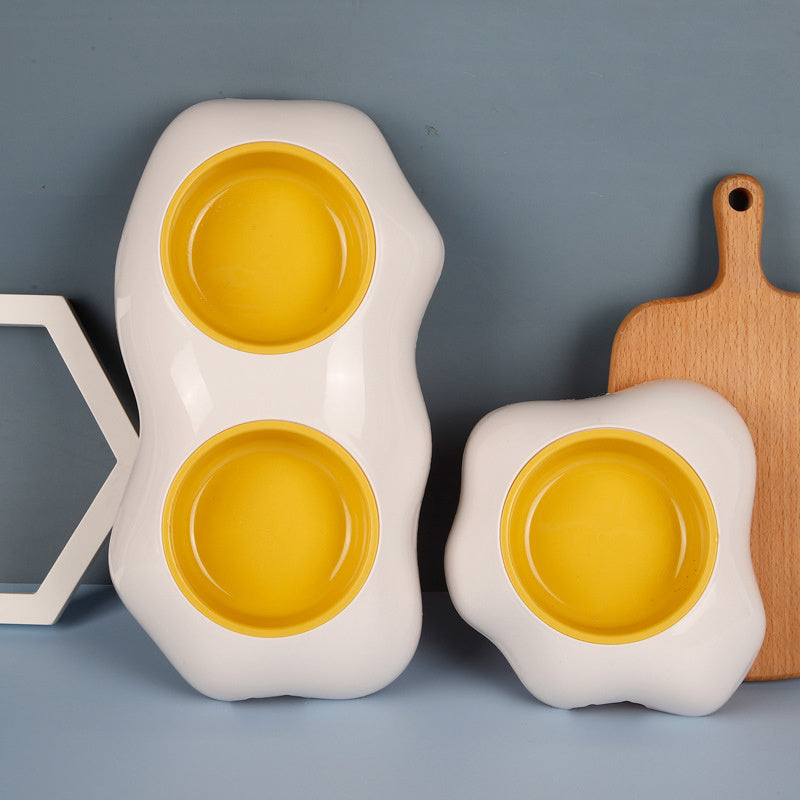 Egg Yolk Shaped Food And Water Elevated Bowl Feeder